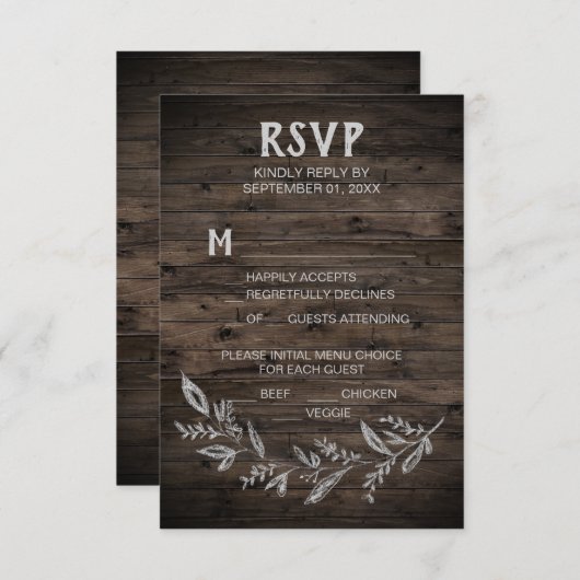 Curved Branches | Wooden Menu Choice RSVP-kaart (Voorkant / Achterkant)