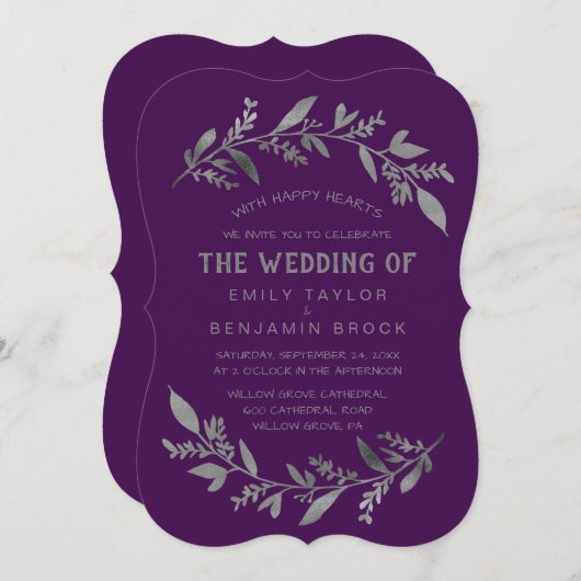 Curved Branches | Zilver het huwelijk van Kaart (Voorkant / Achterkant)