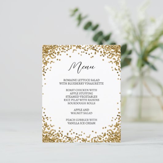 Curved Gold Glitter White Menu (Staand voorkant)