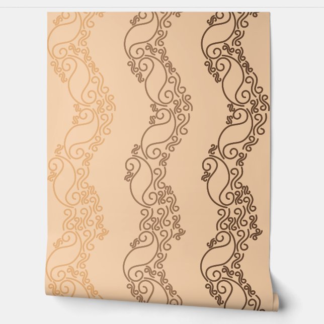 Curved Ombre Stripes - Brown - Peach Behang (Afrollen)