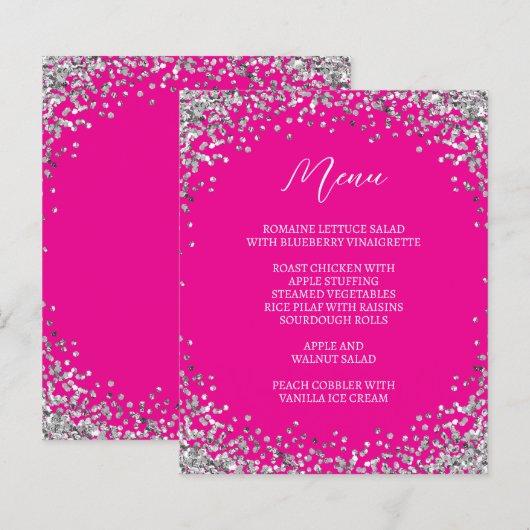 Curved Silver Glitter Hot Pink Menu (Devant / Derrière)