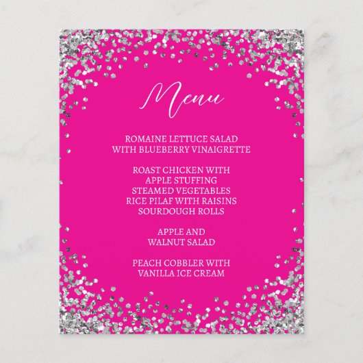 Curved Silver Glitter Hot Pink Menu (Devant)