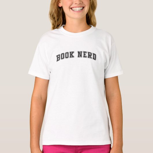 Curved Varsity Style Book Nerd T-shirt (Voorkant)