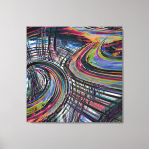 Curven die lijken op een ruimteweg, kleurrijke ink canvas afdruk