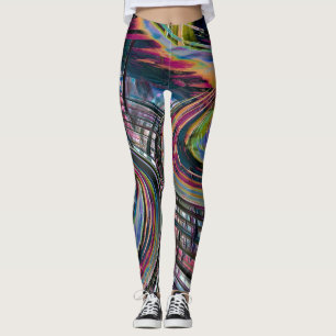 Curven die lijken op een ruimteweg, kleurrijke ink leggings