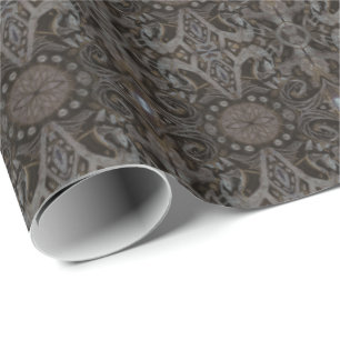 Curven & Lotuses damask taupe charcoal black brown Cadeaupapier