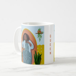 Curvy, Black Woman, Houseplant, Mustard & Blue Koffiemok