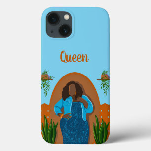 Curvy, Black Woman, Houseplant, Oranje & blauw iPhone 13 Hoesje