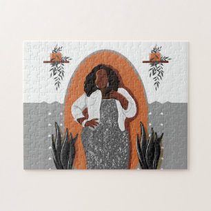 Curvy, Black Woman, Houseplant, Oranje & grijs Legpuzzel