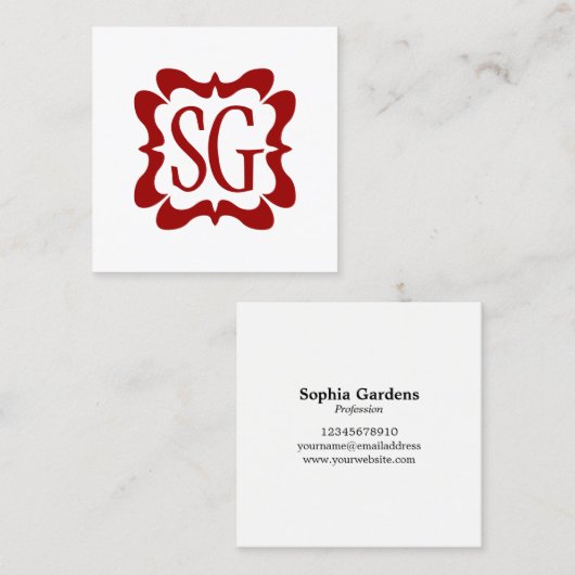 Curvy Box 02 - Initialen - Ruby Red Vierkante Visitekaartje (Voorkant / Achterkant)