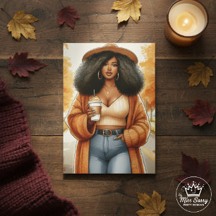 Curvy Cozy Afro-Amerikaanse vrouw Thanksgiving Kaart