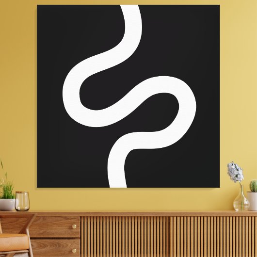 Curvy Line 02 - White on Black Canvas Afdruk (Insitu (Woonkamer))