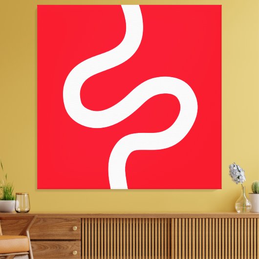 Curvy Line 02 - Wit op rood Canvas Afdruk (Insitu (Woonkamer))