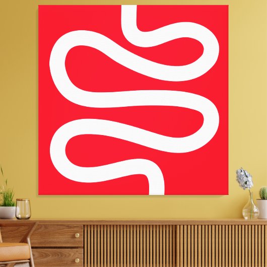 Curvy Line - Wit op rood Canvas Afdruk (Insitu (Woonkamer))