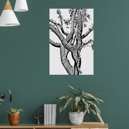 Curvy Tree in zwart-wit Poster kunst (Woonkamer 1)