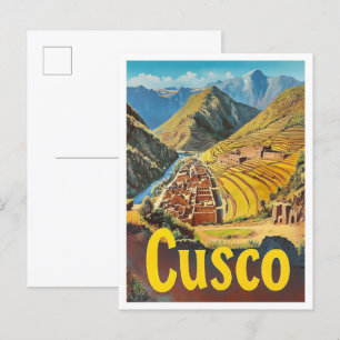 Cusco Peru Art Vintage Travel Illustratie Briefkaart