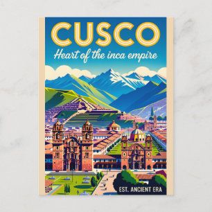 Cusco Peru Stadsgezicht Retro Reisposter Kunst Briefkaart