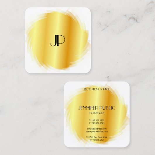 Cusom Gold Kijk Moderne Elegant Monogram Sjabloon Vierkante Visitekaartje (Voorkant / Achterkant)