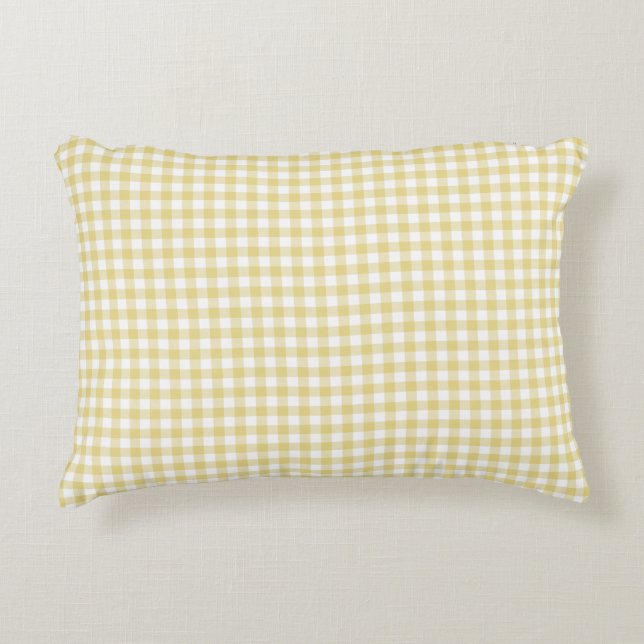 Custard Yellow Gingham Pattern Accent Pillow Decoratief Kussen (Voorkant)