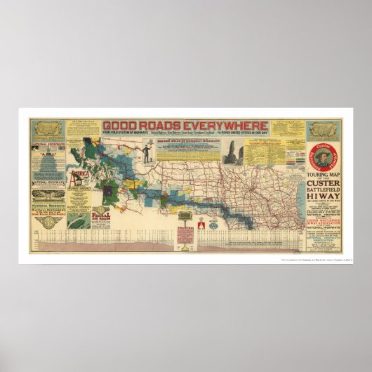 Custer Battlefield Highway Map - 1925 Poster (Voorkant)