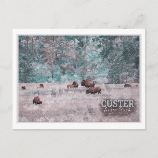 CUSTER SOUTH DAKOTA - HERD OF BISON WATERVERF BRIEFKAART (Voorkant)