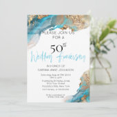 Custom2 50th W Jubileum Blauwgroen en Goud Abstrac Kaart (Staand voorkant)