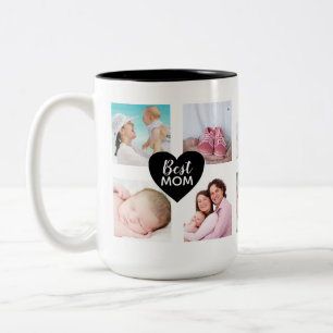 Custom 10 Fotocollage Beste Mum Zwart Hart Tweekleurige Koffiemok