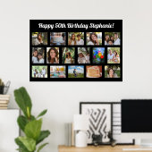 Custom 16 Photo Collage Happy Birthday Party Poster (Thuiskantoor)