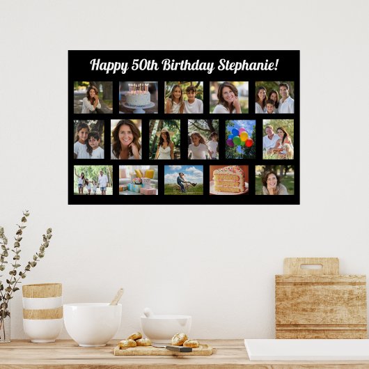 Custom 16 Photo Collage Happy Birthday Party Poster (Keuken)