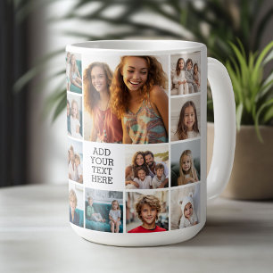 Custom 17 Fotocollage - Zwart - witte tekst Koffiemok