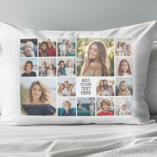 Custom 17 Photo Collage - Zwart Wit tekst Kussensloop