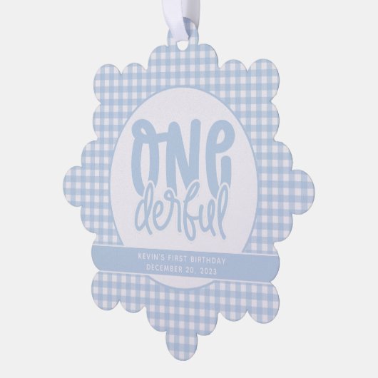 Custom 1e verjaardag schattig pastel blauw onederf ornament kaart (Links)