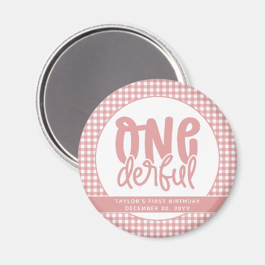 Custom 1e verjaardag schattige pastel roze onederf magneet (Voorkant / Achterkant)