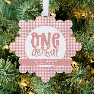 Custom 1e verjaardag schattige pastel roze onederf ornament kaart