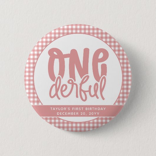 Custom 1e verjaardag schattige pastel roze onederf ronde button 5,7 cm (Voorkant)