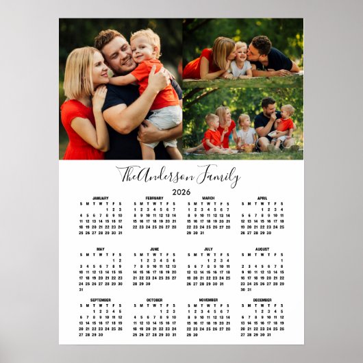 Custom 2026 Calendar 3 Photo Collage Poster (Voorkant)