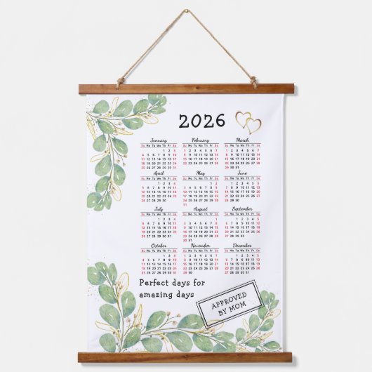 Custom 2026 Calendar with Elegant Eucalyptus Hangend Wandkleed (Voorkant)