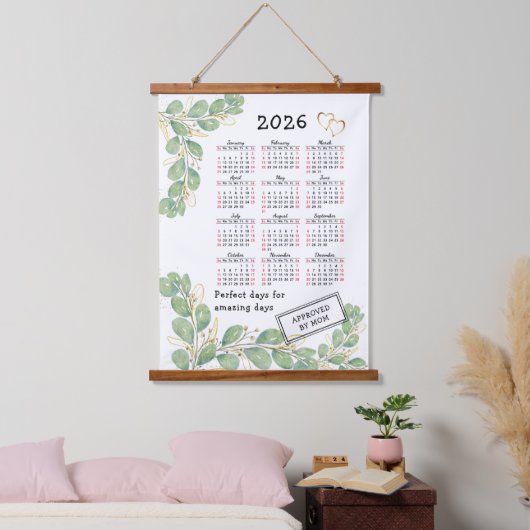 Custom 2026 Calendar with Elegant Eucalyptus Hangend Wandkleed (Slaapkamer)