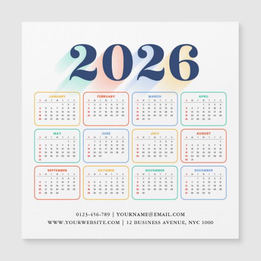 Custom 2026 Magnetic Calendar – Modern & Elegant (Voorkant)