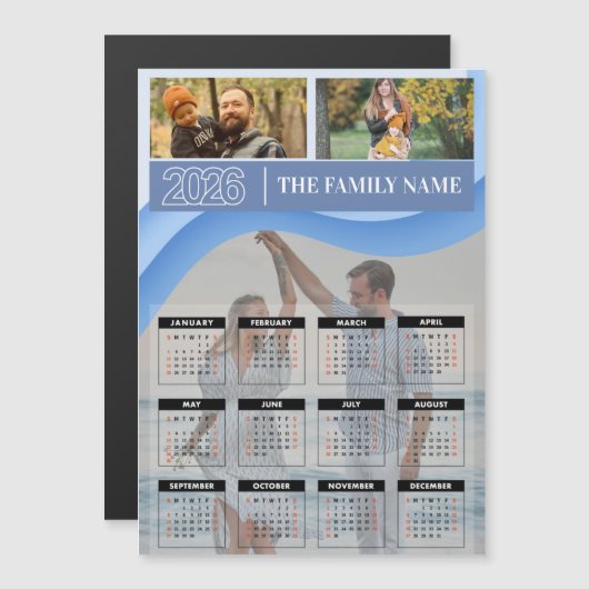 Custom 2026 Photo Family Name Calendar Magnetic (Voorkant / Achterkant)