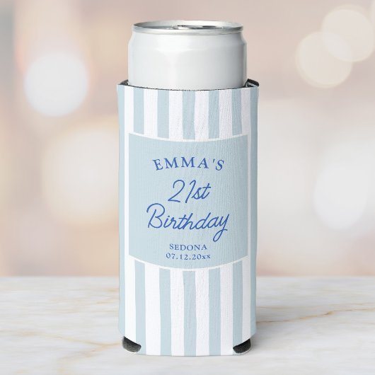 Custom 21st Birthday Preppy Blue Striped Party