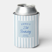 Custom 21st Birthday Preppy Blue Striped Party Blikjeskoeler (Blikje Voorkant)