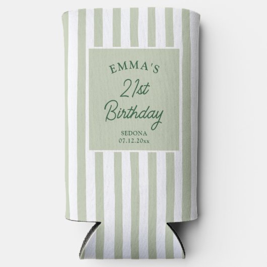 Custom 21st Birthday Preppy Sage Striped Party (Voorkant)