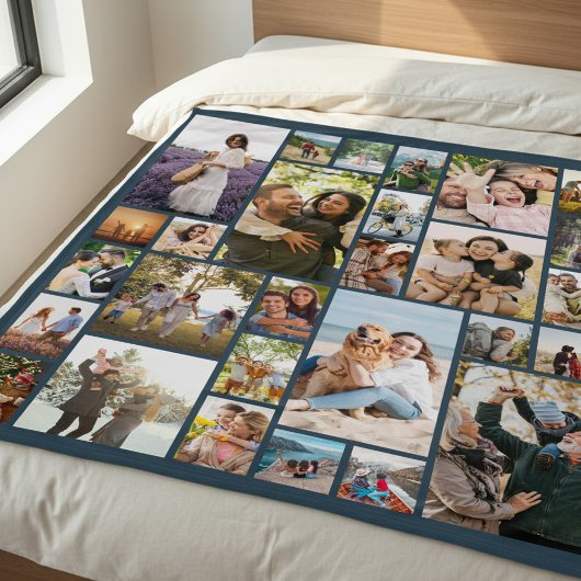Custom 28 Photo Collage Blue Fleece Deken