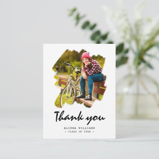 Custom 2 foto borstel lijn Afstuderen dank u Briefkaart (Staand voorkant)