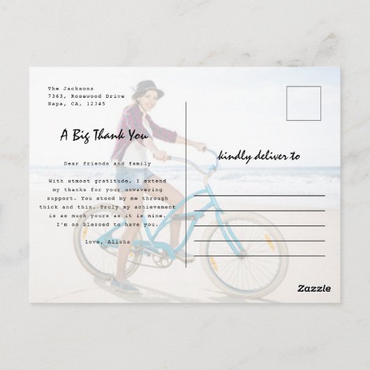 Custom 2 foto borstel lijn Afstuderen dank u Briefkaart (Achterkant)