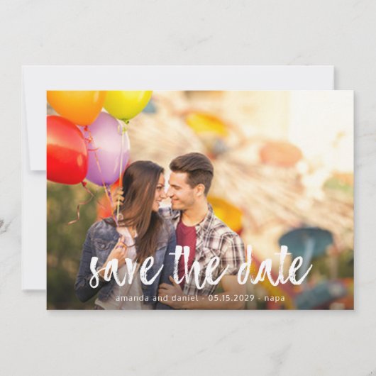 Custom 2 foto wit penseel Save the Date Kaart (Voorkant)