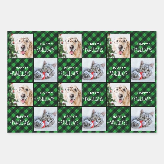 Custom 2 Pet Photo Happy Pawlidays Buffalo Pset Inpakpapier Vel (Voorkant)