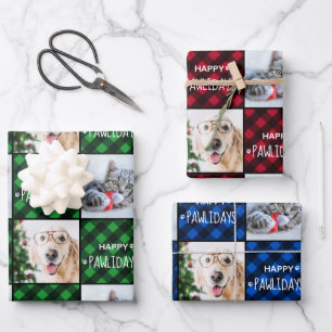 Custom 2 Pet Photo Happy Pawlidays Buffalo Pset Inpakpapier Vel