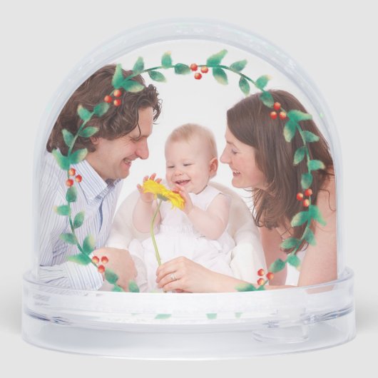 Custom 2 Photo Elegant Holly Wreath Sneeuwbol (Achterkant)